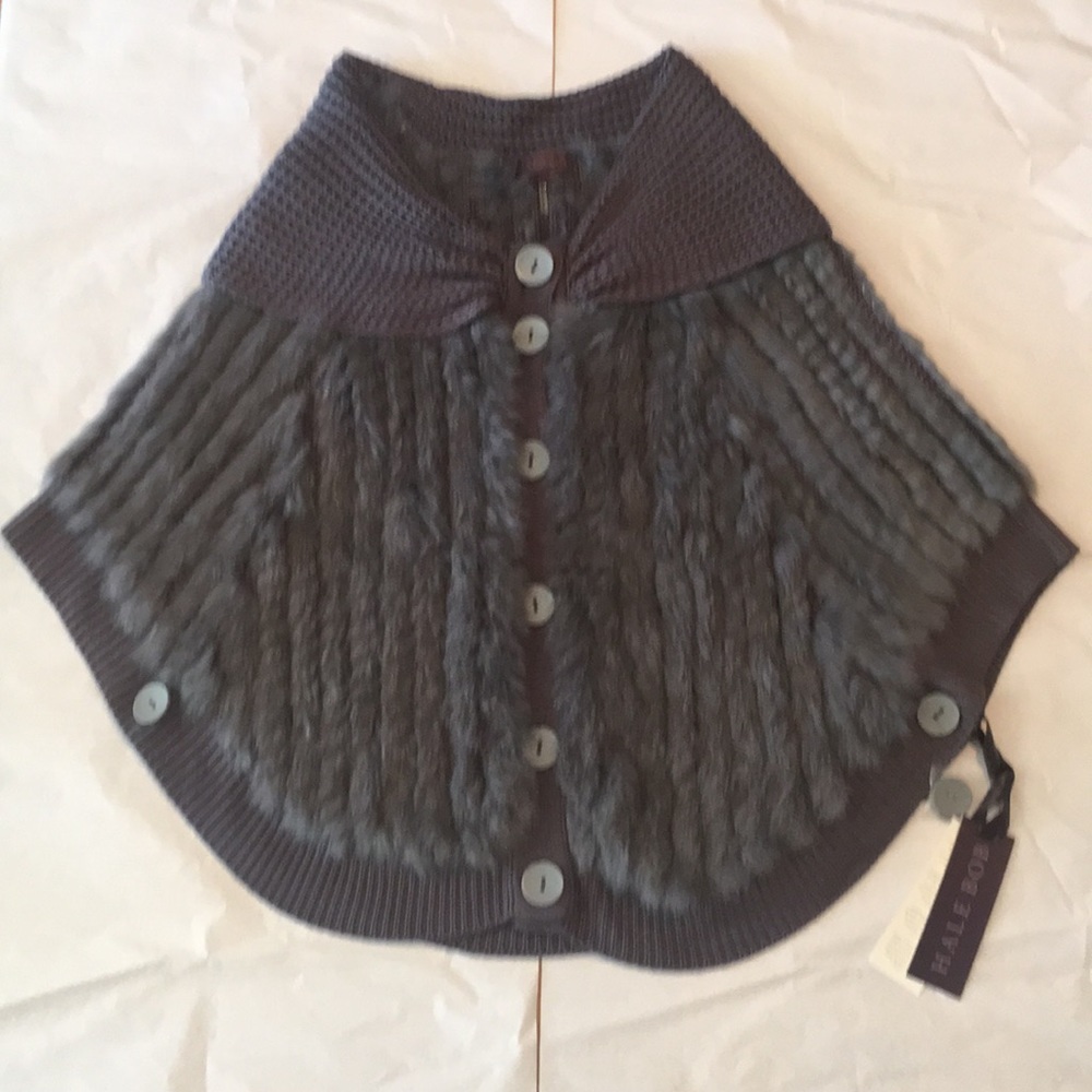NWT Hale Bob Genuine Rabbit Fur Poncho Sweater